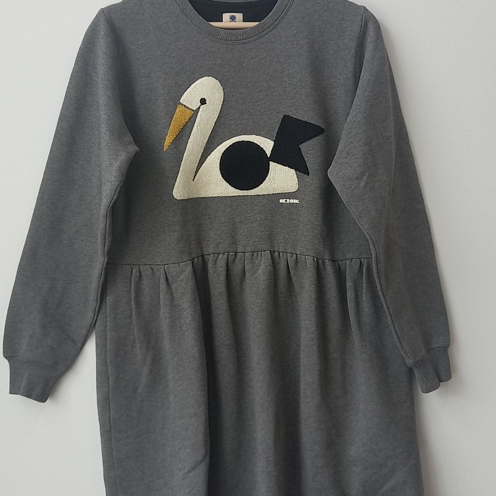 Orla Kiely Swan Towelling Sweatshirt Dress Gray Sm